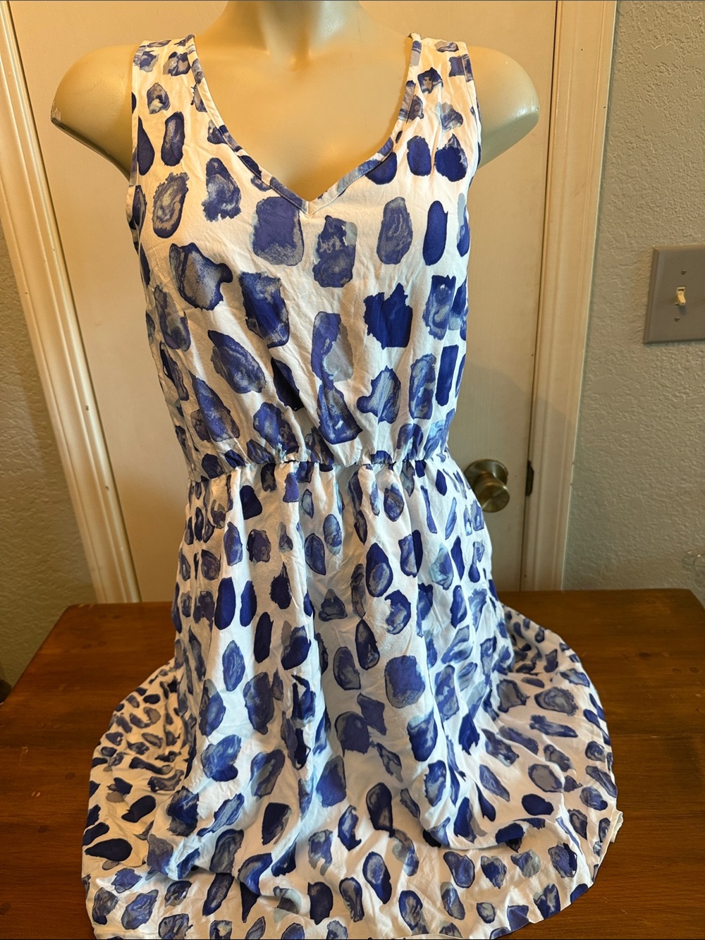GAP White Midi Dress with Blue Abstract Spots